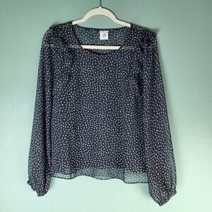 Cabi Womens Sinatra Blouse Black White Baby Dot Ruffle Sheer Top Size Medium